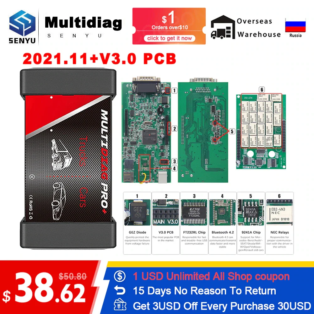 ڵ Ʈ Multidiag Pro V3.0 2021.11 NEC , CDP ĳ, ڵ  OBD 2 OBD2 ڵ  ̽